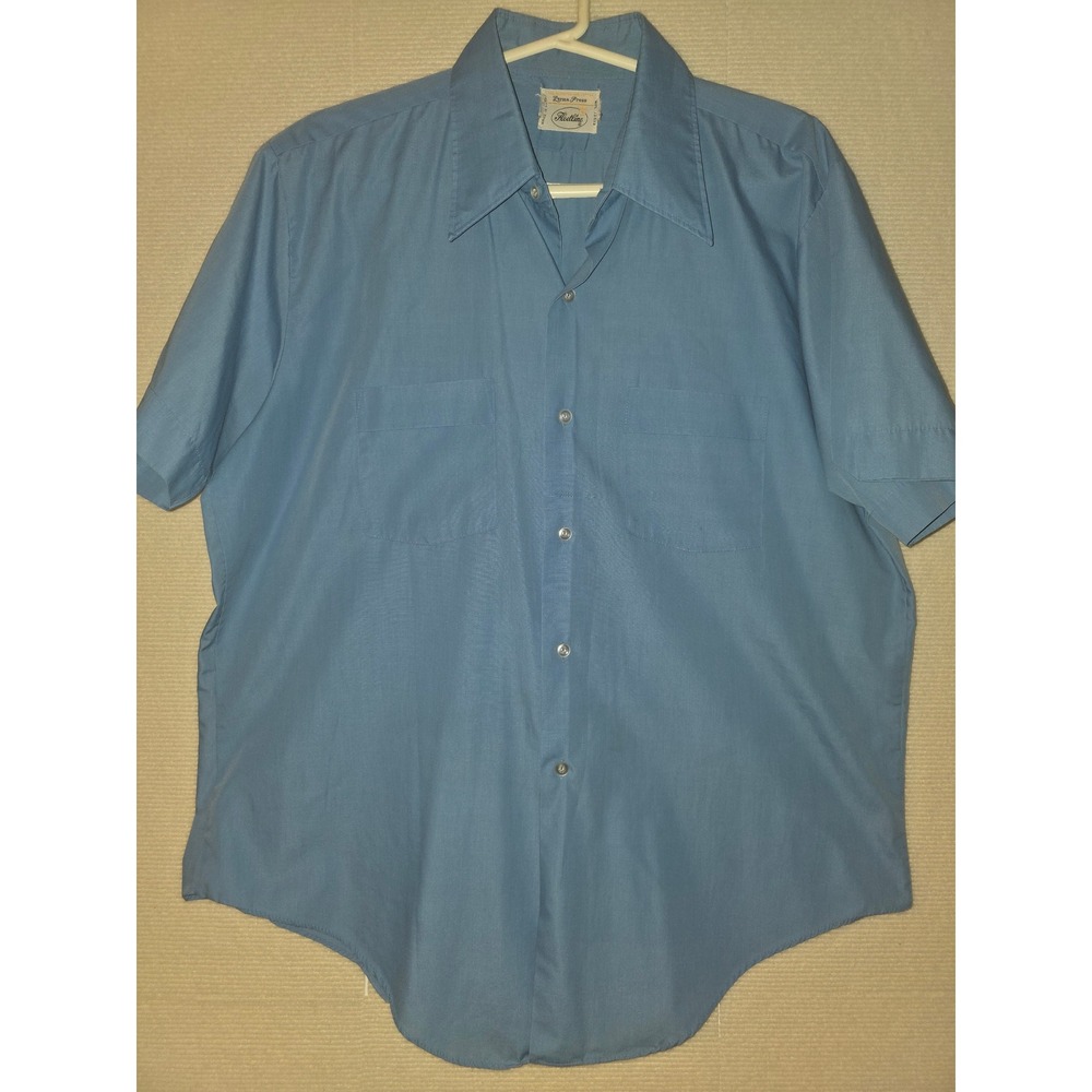 Vintage Fleetline Perma Press Blue Short Sleeve Button Down Shirt Mens L 16.5